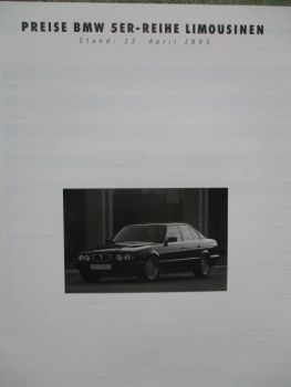 BMW 518i 520i 525i ix 530i 540 M5 525td/tds E34 Preisliste 13.April 1993