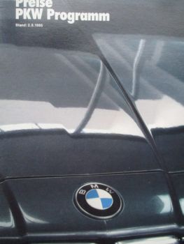 BMW Preisliste 316-M3 E30, 518i-M535i E28,E23,E24,324d,524td +Kat Fahrzeuge 2.9.1985