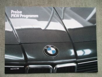 BMW Preisliste 315 E21,316-323i E30,518-524td E28,E23 E24 Januar 1984