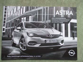 Opel Astra K 81kw 96kw 107kw +Diesel 77kw 90kw GS +Sportstourer Line Preisliste 16. Juli 2020