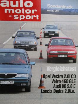 auto motor und sport 8/1990 Vergleichstest Opel Vectra A 2.2i CD vs. Volvo 460GLE vs. Audi80 2.0E vs. Lancia Dedra 2.0i.e.