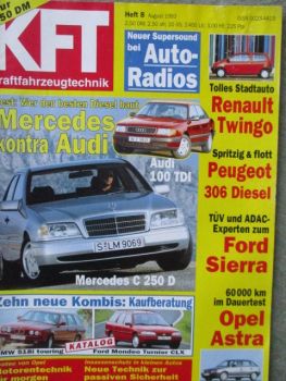 kft die Autozeitschrift 8/1993 RenaultTwingo, Peugeot 306 Diesel, Dauertest Opel Astra F 1.4i GLS,Chrysler Le Baron Cabrio LX