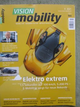 Vision mobility 1-2021 Elektro extrem, Vergleich Porsche Taycan, Polestar1,Mini Cooper SE,XC40T2 vs. B4,
