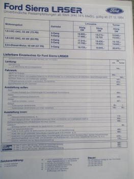 Ford Sierra Laser 3-türige Limousine 5-türig +Turnier Prospekt April 1984