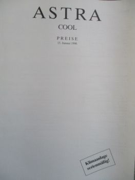 Opel Astra F Cool Preisliste 15. Januar 1996 55kw 74kw 85w