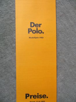 VW Polo Typ86C Preisliste Modelljahr 1985 29kw 40kw