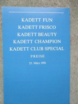 Opel Kadett E Fun Frisco Beaty Champion und Club Special Preisliste 25. März 1991