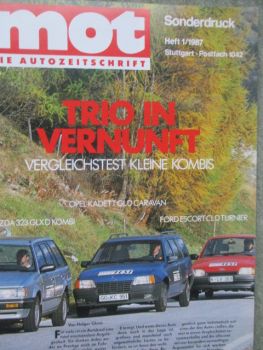 mot Autozeitschrift 1/1987 Vergleichstest Kombis Mazda 323 GLX D Kobi vs. Kadett E GLD Caravan vs. Escort CLD Turnier