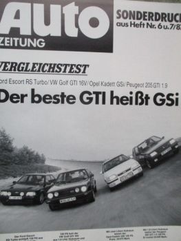 Auto Zeitung 6+7/1987 der beste GTI heißt GSi Vergleichstest Escort RS Turbo vs. Golf GTi 16V vs. Kadett GSi vs. 205 GTi 1.9