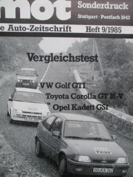 mot 9/1985 Vergleichstest VW Golf GTi vs. Toyota Corolla GT 16V vs. Opel Kadett E GSi