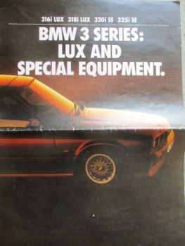 BMW 316i Lux 318i Lux 320i SE 325i SE E30 Special Equipment A3 Format Brochure Englisch Rechtslenker 1990
