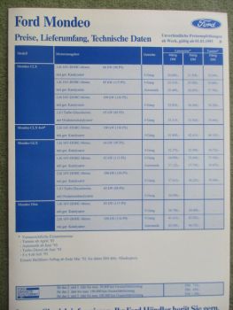 Ford Mondeo CLX +4x4 +GLX +Ghia Preisliste 1. März 1993