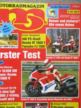 Motorradmagazin mo 4/1984 Honda VF1000F vs. Yamaha FJ1100,BMW R100G/S,Suzi RG250,