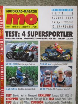 mo Motorrad Magazin 8/1992 Honda CBR400RR vs. Kawasaki ZXR400 vs. Suzuki RGV 250 und Yamaha TZR250,