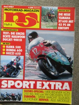 mo Motorrad Magazin 6/1987 Honda CBR600, Ducati 900SS Desmo,Yamaha XT600,Honda XT600 V Transalp