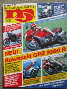 mo Motorrad Magazin 10/1985 Kawasaki GPZ 1000R,BMW R100RS,Kawasaki GPZ 600R vs. Suzuki RG500 Gamma,