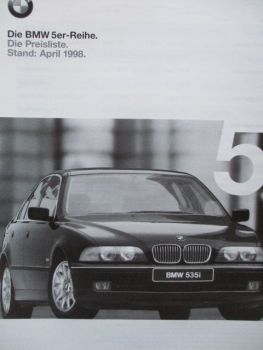 BMW 5er Reihe 520i-540i,525tds,Touring E39 Preisliste April 1998