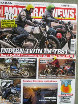 Motorrad News 2/2019 Trumph Scrambler 1200, Ducati Scramlber 1100 Sport +800 Icon,Royal Enfield Continental GT50 vs. Moto Guzzi V7 III