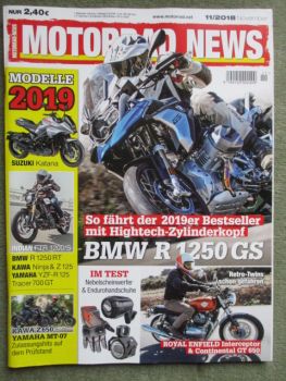 Motorrad News 11/2018 BMW R1250GS,Royal Enfield Interceptor & Continental GT650,Harley-Davidson FXDR114