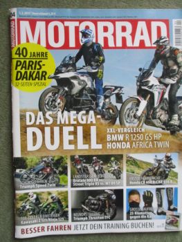 Motorrad 4/2019 BMW R1250GS HP vs. Honda Africa Twin,Vergleichstest Brutale 800RR vs. Street TripleRS vs. MT-09SP