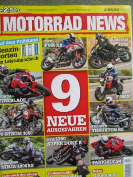 Motorrad News 3/2020 BMW F900XR,Kawasaki Z650,BMW F900R,Triumph Thruxton RS,Ducati Panigale V4,KTM 1290 Super Duke R
