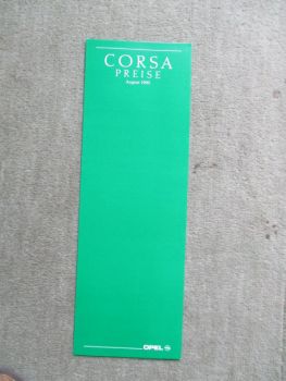 Opel Corsa A City Swing GL GSi Preisliste Januar 1990