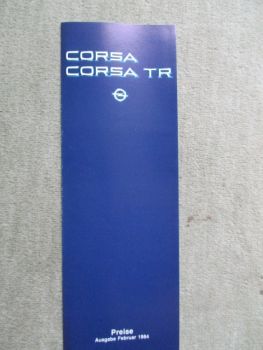 Opel Corsa A +TR Preise Februar 1984 +SR Luxus Berlina