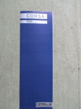 Opel Corsa A +TR SR +Luxus +Berlina Preisliste Oktober 1984