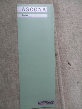 Opel Ascona C LS GL GLS GT CD Preisliste Oktober 1984