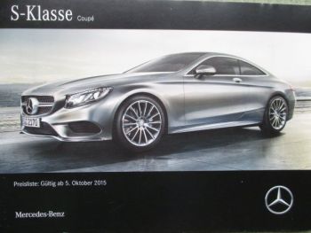Mercedes Benz S-Klasse Coupe S400 S500 S63 +S65 AMG Preisliste 5. Oktober 2015