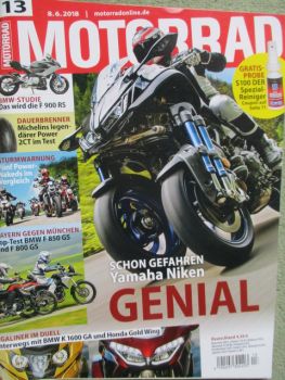 Motorrad 13/2018 BMW K1600GA vs. Honda Golfd Wing, BMW F850GS und F800GS,Kawasaki Z900RS,Yamaha Niken