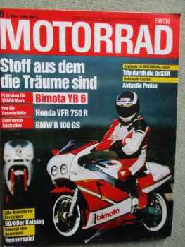 Motorrad 6/1988 Bimota YB6,Honda VT1100C,Dauertest BMW R100GS,Honda GL 1500/6,Honda VFR750R