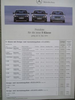 Mercedes Benz E-Klasse W210 Preisliste 15.Mai 1995 E220D E290TD E300D E200-E420