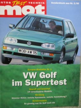 mot 3/1996 Sonderdruck VW Golf III Supertest Benziner/Diesel +Automatik