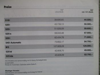 BMW 518i 520i 525i ix 530i 540iA M5 525td tds Lmousinen April 1993