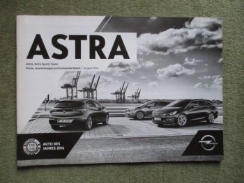 Opel Astra K Preisliste August 2016 +Sports Tourer