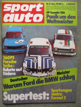 sport auto 11/1974 GS BMW 2002,Zak-Escort,Schnitzer BMW,Audi Tuning von Abt und Nothelle,VW Scirocco vs. Ford Capri II