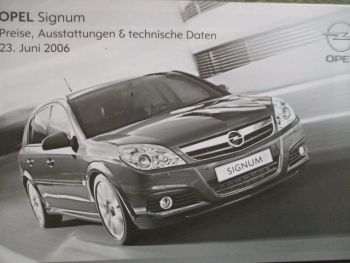 Opel Signum Preisliste 23.Juni 2006 +Edition Sport Cosmo Benzin Diesel