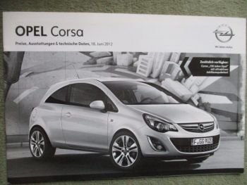 Opel Corsa D 3-türig 5-türig Preisliste 18.Juni 2012