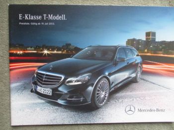 Mercedes Benz E-Klasse T-Modell W212 200CDI-E350BlueTec,E200-E500,E63 +S AMG Preise Juli 2013