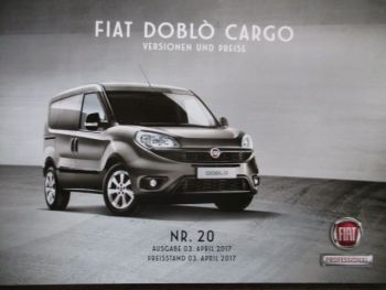 Fiat Dobló Cargo Versionen und Preise April 2017 Kastenwagen Work UP/FG +Kombi