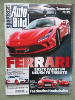 Auto Bild sportscars 10/2019 Ferrari F8 Tributo,911 Carrera,Mégane R.S.Trophy-R,Taycan,M2 Competition F87 vs. 718 Cayman T