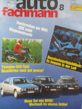 auto fachmann 3/1988 neue BMW 5er Reihe E34 +Histroie,Yamaha 400 Test,Renault25 V6i kat