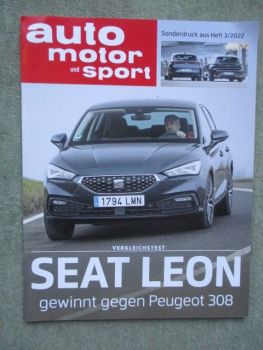 auto motor & sport 3/2022 Seat Leon 1.5TSI Xcellence vs. Peugeot 308 PureTech 130 EAT8