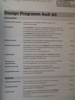 projektzwo Audi A3 (8L) Design Programm Katalog +Preisliste 2002