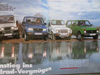 4Wheel Fun 3/1996 Vergleichstest Lada Niva 1.7i vs. Suzuki Samurai 1.3 vs. Daihatsu Feroza DX 1.6 vs. Asia Rocsta DX 1.8D