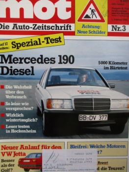 mot 3/1984 Mercedes Benz 190D W201,Peugeot 205 GTi,Fiat Panda 4x4,Maserati Biturbo,