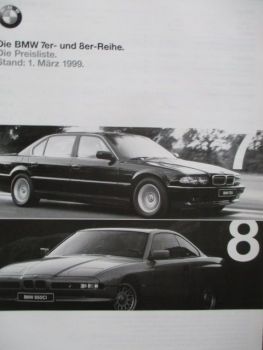 BMW 728i-750i,730d 740d +IL Modelle E38,840Ci 850Ci E31 Preisliste März 1999