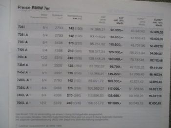 BMW 728i-750i,730d 740d +IL Modelle E38,840Ci 850Ci E31 Preisliste März 1999