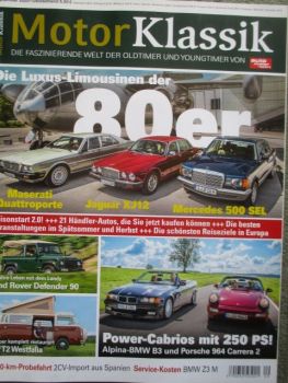Motor Klassik 9/2020 Maserati Quattroporte vs. XJ12 vs. 500SEL W126,Defender 90,VW T2 Westfalia,Alpina B3 E36 Cabrio